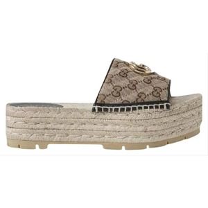 GUCCI Pilar GG logo platform espadrilles slides sandals